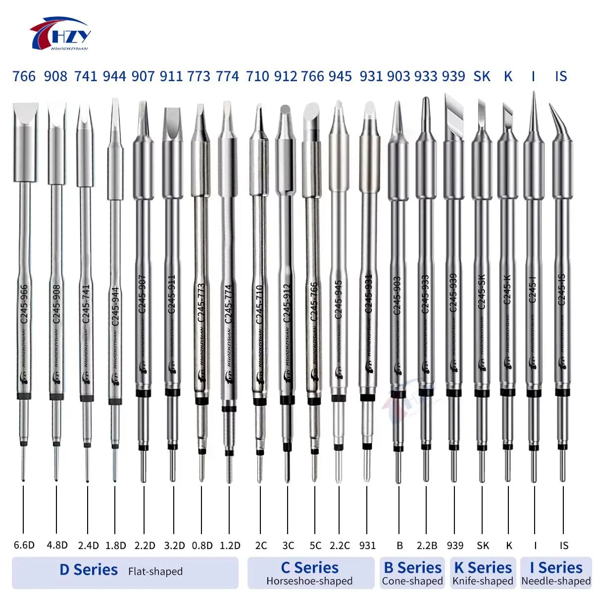 HZY C245 Series Soldering Iron Tips Set – I/IS/K/SK/939/945/966 Universal T245 Compatible Tips for Phone Repair & Soldering Stations