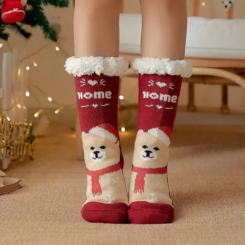 Women’s Christmas Fuzzy Socks – Winter Warm Thermal Non-Slip Fluffy Floor Slippers, Soft Indoor Home Gift