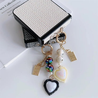 Weaving Leather Heart Pendant Phone Case for Samsung Galaxy Z Flip 7 / 6 / 5 / 4 – Hinge Protection Cover for Z Flip FE Flip6 Flip5 Fashion Protective Case