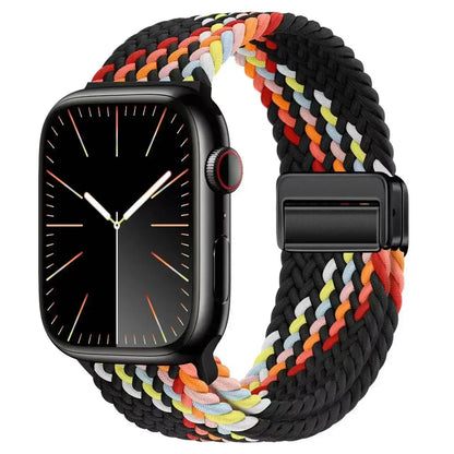 Nylon Braided Loop Apple Watch Band – Magnetic Metal Bracelet Strap for Ultra 2, Series 3–9 & SE (40mm–49mm) Adjustable Wristband
