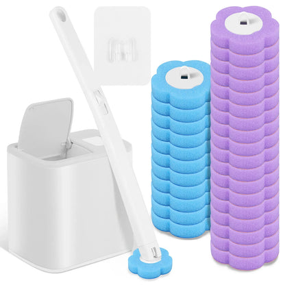 Disposable Toilet Brush Kit - Long Handle Bathroom Cleaner with Replacement Heads & Auto Lid Opening
