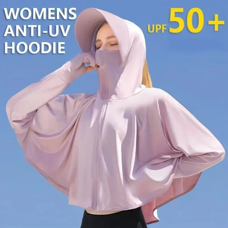 Women’s UPF 50+ Sunscreen Hoodie – Lightweight Ice Silk Long Sleeve UV Protection Jacket for Summer