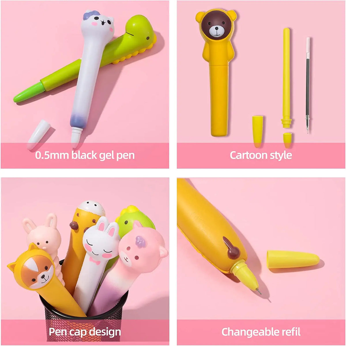 Kawaii Squishy Gel Pens – Cute Animal and Fruit-Shaped Stress Relief Pens for School and Office Supplies