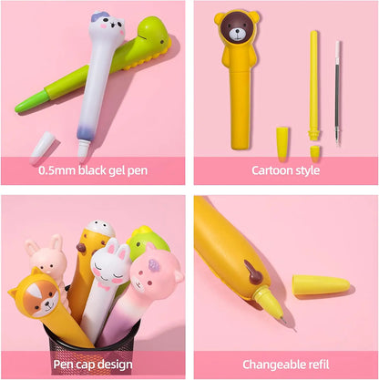 Kawaii Squishy Gel Pens – Cute Animal and Fruit-Shaped Stress Relief Pens for School and Office Supplies