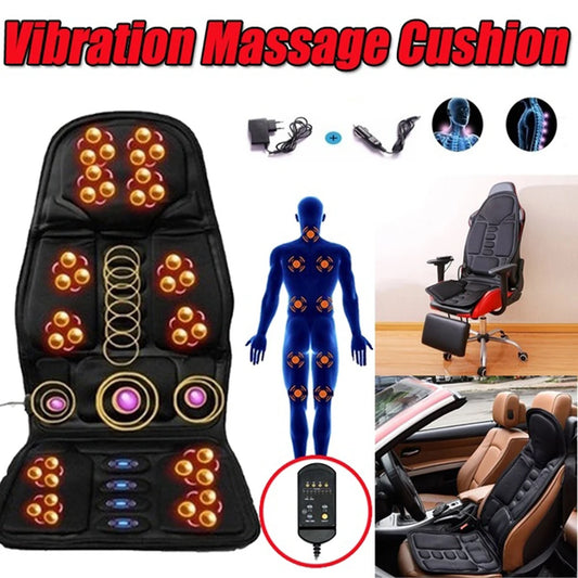 Car Electric Massage Chair Pad – Heating & Vibrating Back Massager Cushion for Home & Office Lumbar Pain Relief with Remote Control