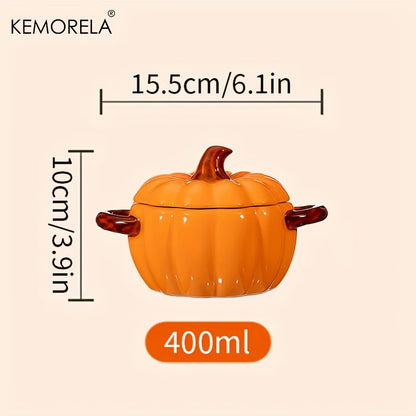 Halloween Pumpkin Ceramic Bowl – Oven-Safe Casserole with Lid & Handles for Thanksgiving
