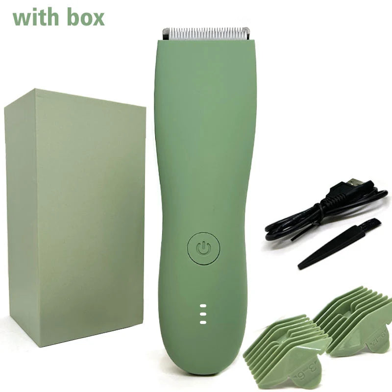 Men's Body Hair Trimmer and Shaver - Electric Groin and Pubic Groomer with Replaceable Ceramic Blade, Waterproof Clipper