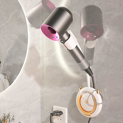 Adjustable Non-Perforated Hair Dryer Bracket - Wall Mounted Storage Rack for Bathroom Organization