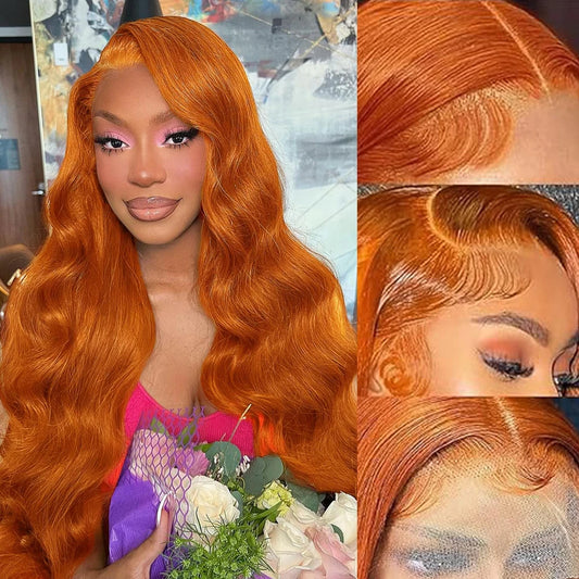30-36 Inch Body Wave Orange Ginger Lace Front Wig – Pre-Plucked 13x6 Human Hair Lace Frontal for Women