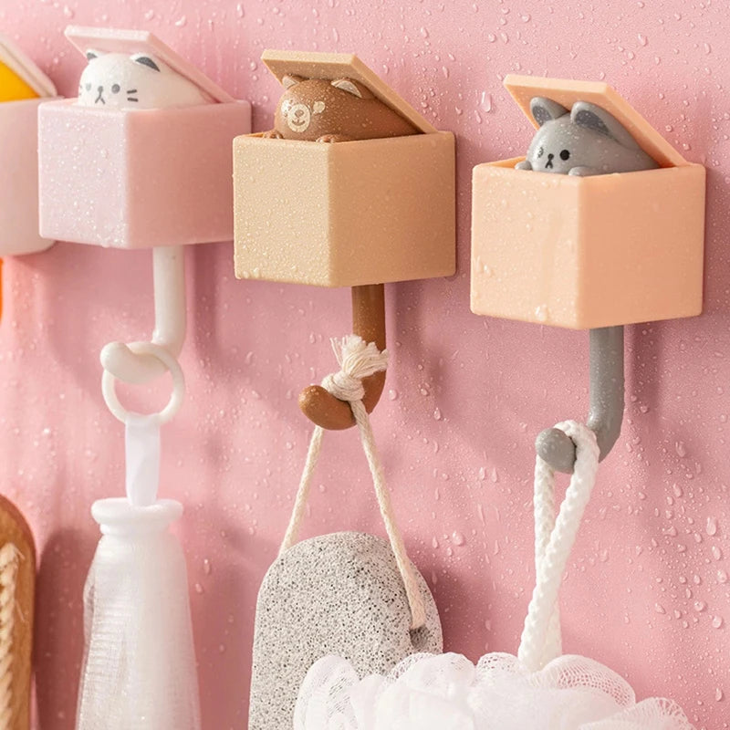 Cute Cartoon Cat Hook – Self-Adhesive Door Hangers for Dormitory, Bedroom, Key, Umbrella, and Coat Rack Decoration