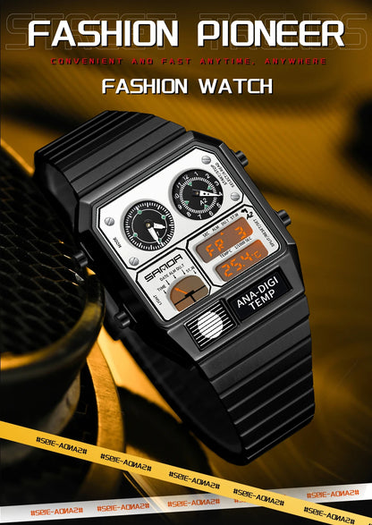 SANDA 3192 Men’s LED Square Watch — Youth Casual Multi-Function Stopwatch Thermometer Chronograph