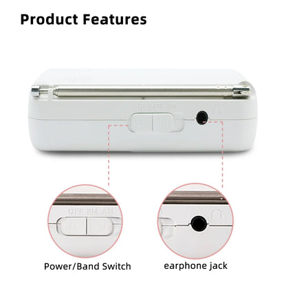 Mini FM/AM Two-Band Radio — 1W Loud Speaker with 3.5mm Headphone Jack & 180° High-Performance Antenna for Home Use