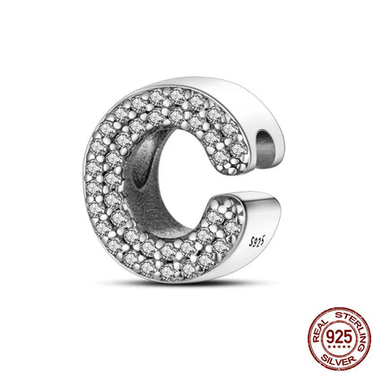 26 A-Z Alphabet Beads 925 Silver LOVE Letter Charms for 3mm Bracelets - CZ Zircon DIY Jewelry Gift