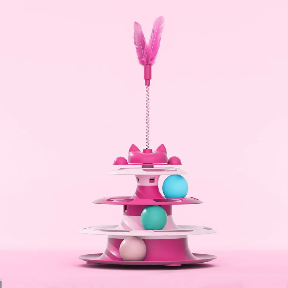 Interactive Cat Toy - Self-Play Turntable with Funny Ball & Wand for Boredom Relief and Kitten Exercise