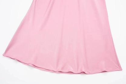 TRAFZA 2024 Y2K Women’s Long Skirt – Elastic High-Waist A-Line Satin Skirt for Spring Casual & High Street Fashion