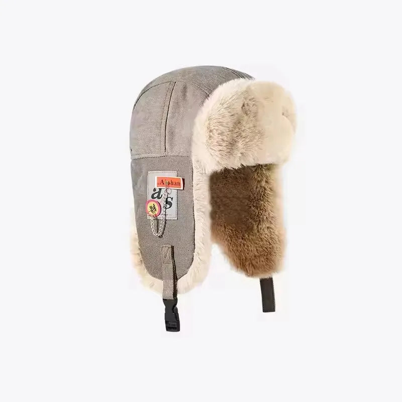 Unisex Bomber Ushanka Hat – Thick Warm Fur Winter Hat with Earflaps for Men & Women, Black & Grey Ski Cap
