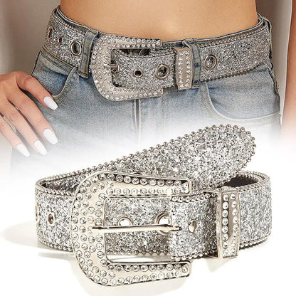 Skull Rivet Rhinestone PU Leather Belt – Trendy Solid Color Cowgirl & Cowboy Belt for Women & Girls