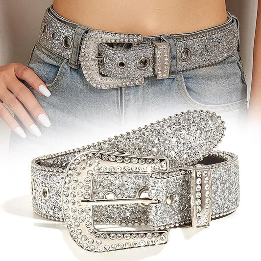 Skull Rivet Rhinestone PU Leather Belt – Trendy Solid Color Cowgirl & Cowboy Belt for Women & Girls