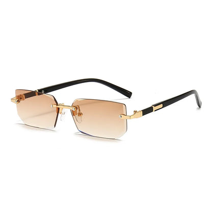 Rimless Rectangle Sunglasses – Fashion Small Square Shades for Men & Women, Summer Travel Sun Glasses