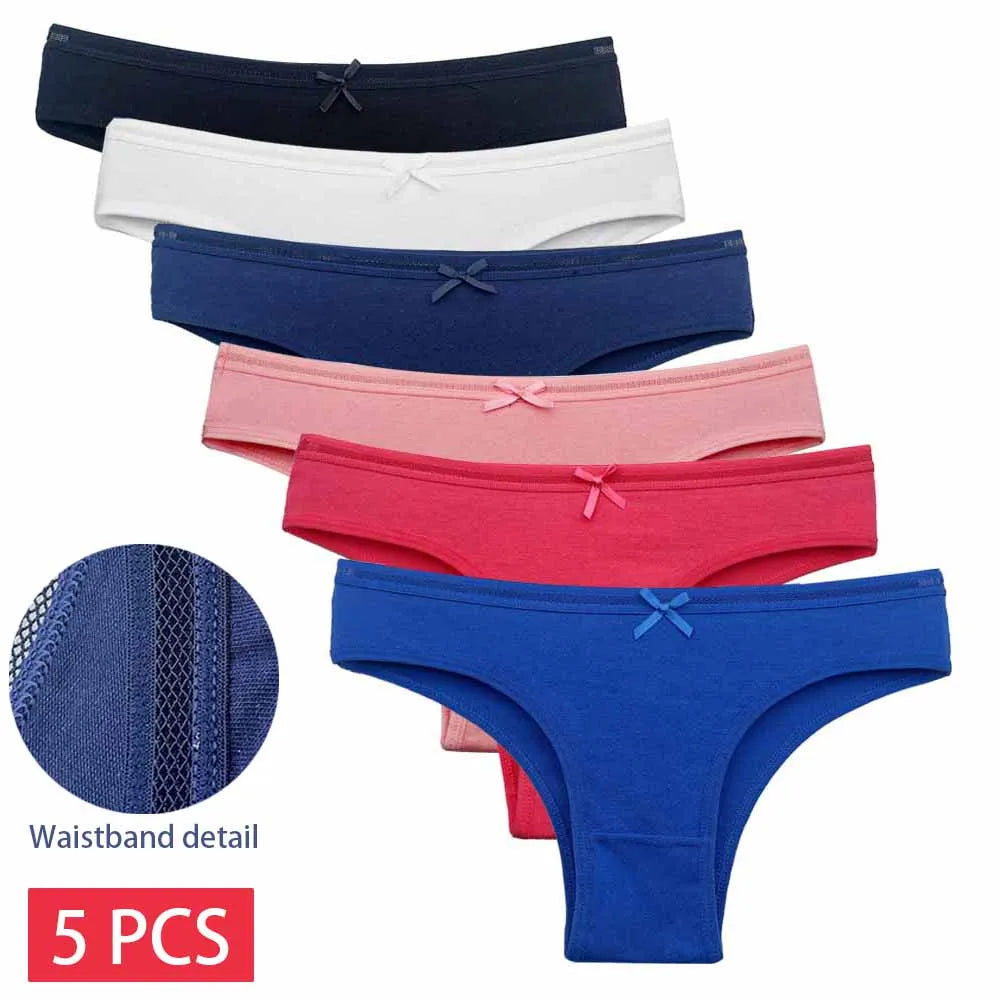 5-Pcs Women’s Cotton Panties Set – Sexy Lace Low Waist Underwear, Girls’ Briefs M-XL