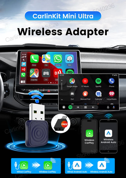 CarlinKit 5.0 Mini Wireless CarPlay & Android Auto Adapter – Plug & Play WiFi Bluetooth for OEM Cars