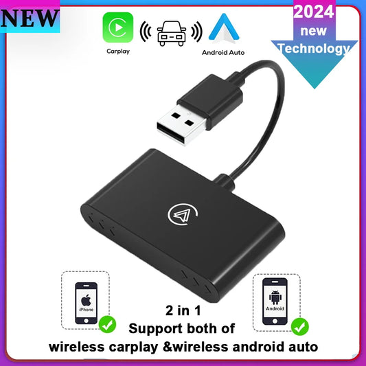 NEW 2-in-1 Wireless Mini Box - CarPlay & Android Auto Adapter | Smart Plug and Play Dongle with Bluetooth & WiFi Fast Connect