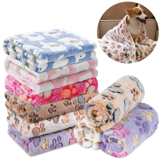Soft Fluffy Pet Bed Mat - Cute Paw & Elephant Pattern Travel Blanket for Warm Dog and Cat Comfort