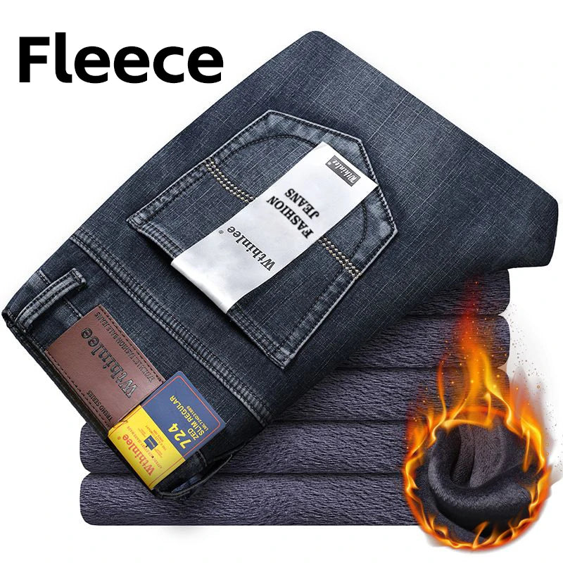 Men's Classic Stretch Jeans - Business Casual Straight Leg Denim Work Trousers in Blue & Black