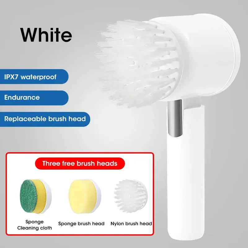 Cordless Electric Spin Scrubber with 5 Brush Heads - IPX7 Waterproof Rechargeable Cleaning Brush for Bathroom Tiles, Showers, and Grout