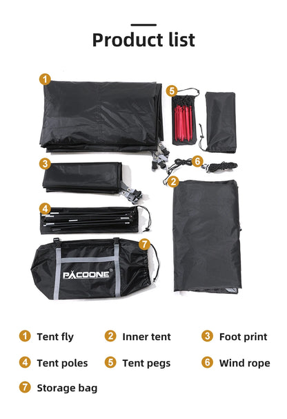 PACOONE Ultralight 20D Nylon Camping Tent – Portable Waterproof Backpacking, Cycling, Hiking, Travel & Beach Tent