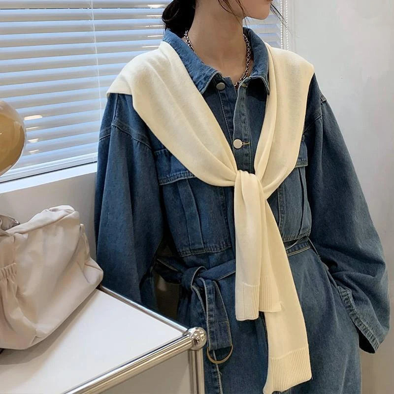Women’s Summer Knitted Shawl – Thin Cape Scarf with Fake Collar Neck Guard