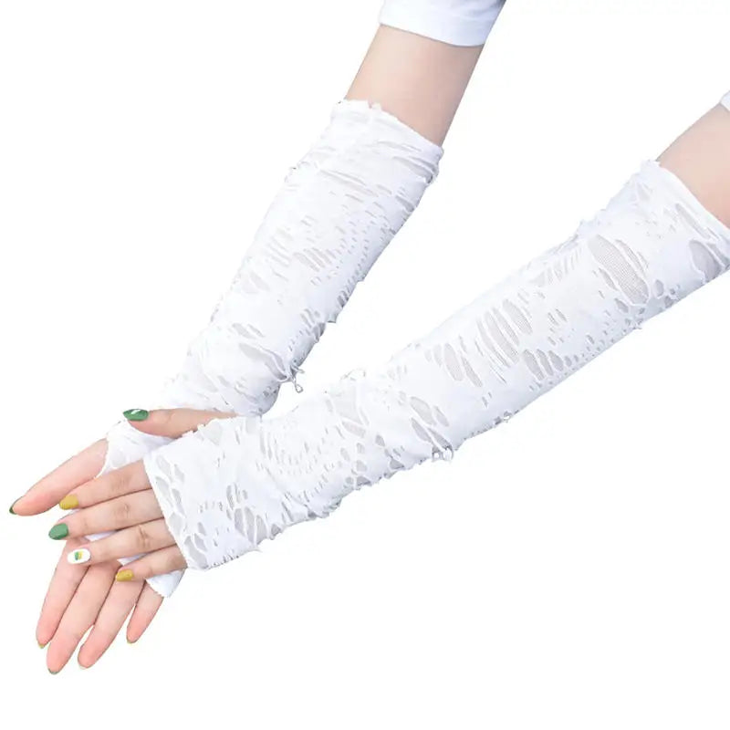 Gothic Fingerless Gloves - Unisex Stretchy Distressed Fashion Party Wear