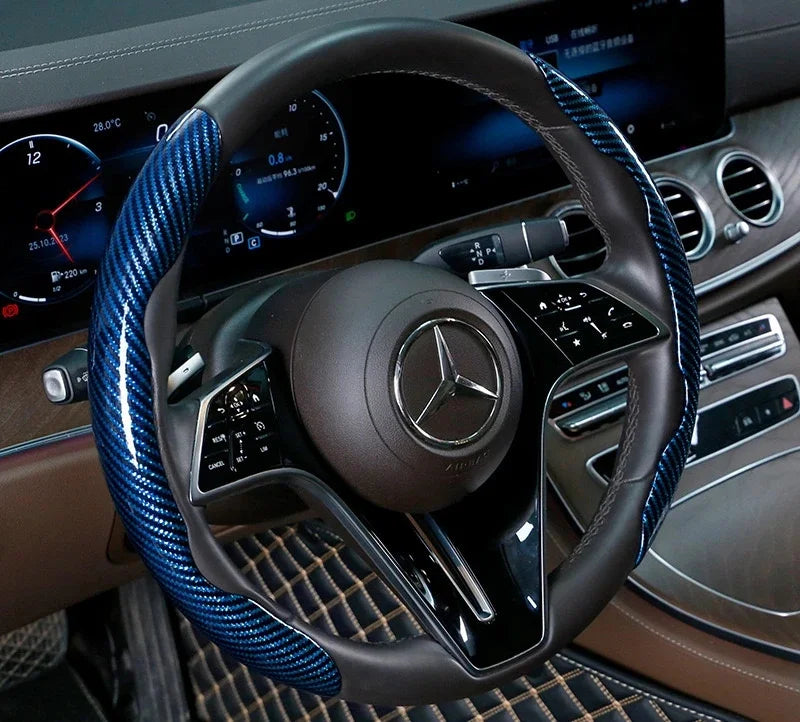 2/3PCS Universal Car Steering Wheel Cover — Laser Carbon Fiber, Silicone & 1K Microfiber Leather, Non-Slip PVC Booster