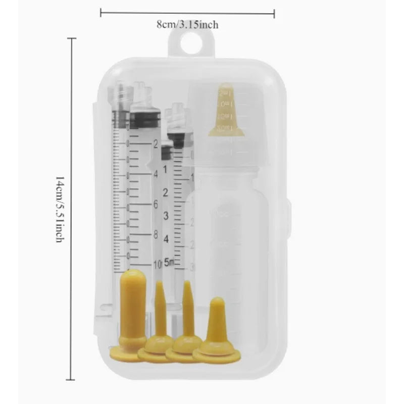 Pet Feeding Device Set - Bottle and Syringe Kit for Newborn Kittens, Puppies, and Pet Medication Feeding