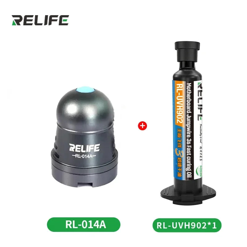 2PCS RELIFE RL-UVH902 UV 3S Quick-Drying Solder Mask Ink 10ML with RL-014 UV Curing Light for Mobile Phone Repair