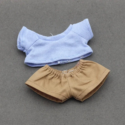 15-17cm Labubu & 10cm Cotoon Doll Clothes — Kpop EXO Idol Doll Outfit Set, T-Shirt & Denim Shorts Accessories
