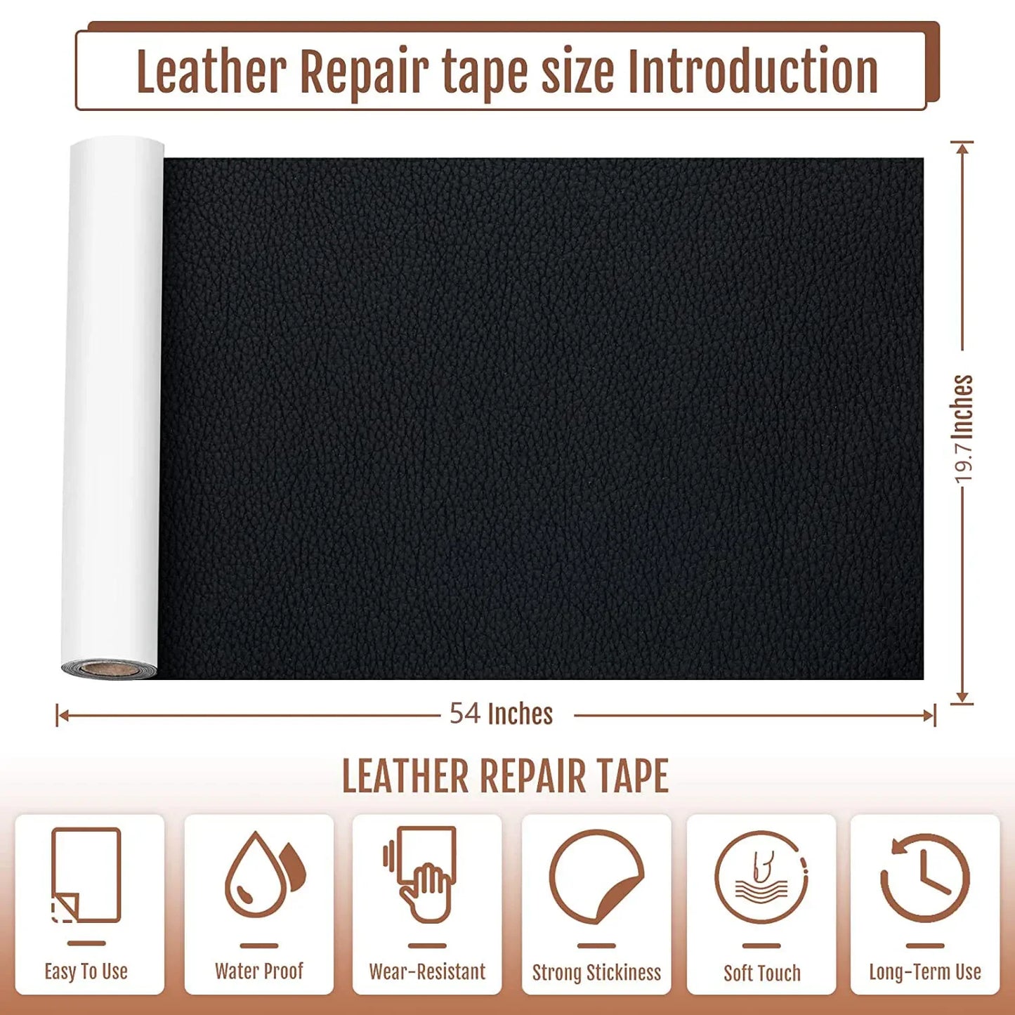 100x137cm Black Self-Adhesive Leather Repair Tape – DIY Sticky Patch for Sofa & Leather Repairs