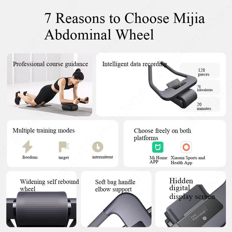 Xiaomi Mijia Smart Abdominal Wheel - Non-Slip Fitness Roller for Core Strength Training with Mi Home App Support
