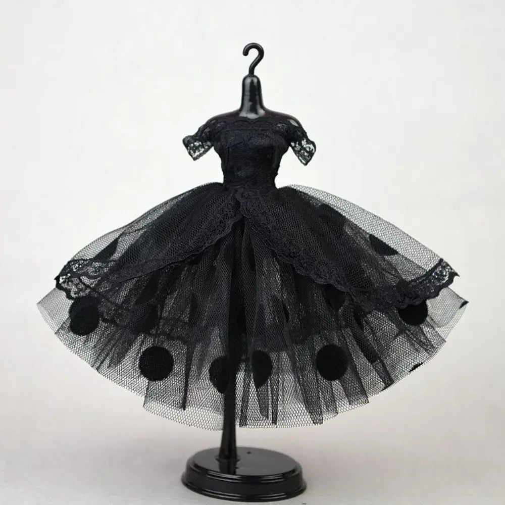 Mini Black Princess Doll Dress – Multilayer Lace Tutu Party Outfit for Blythe & BJD Dolls