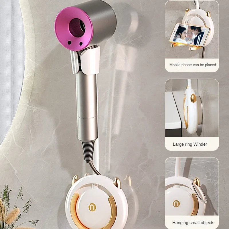 Adjustable Non-Perforated Hair Dryer Bracket - Wall Mounted Storage Rack for Bathroom Organization