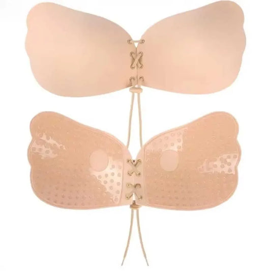 Invisible Pull Rope Bra with Anti-Protrusion Breast Patches – Backless Wedding Dress Underwear