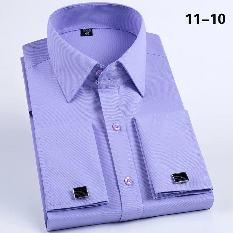 Men’s French Cuff Dress Shirt - Slim Fit Solid Color Long Sleeve Formal Business Shirt