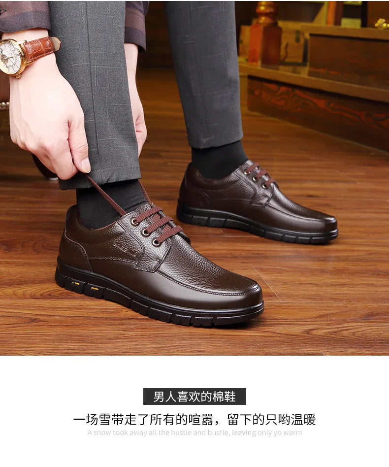 Men's Genuine Leather Casual Shoes - Soft Sole Lace-Up Loafers, Luxury Brand for Middle-Aged & Older Adults, Lightweight Dad Shoes
