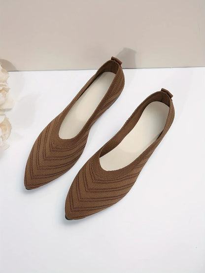 Women’s Pointed Toe Knitted Slip-On Flats – Solid Color Casual Breathable Ballet Loafers