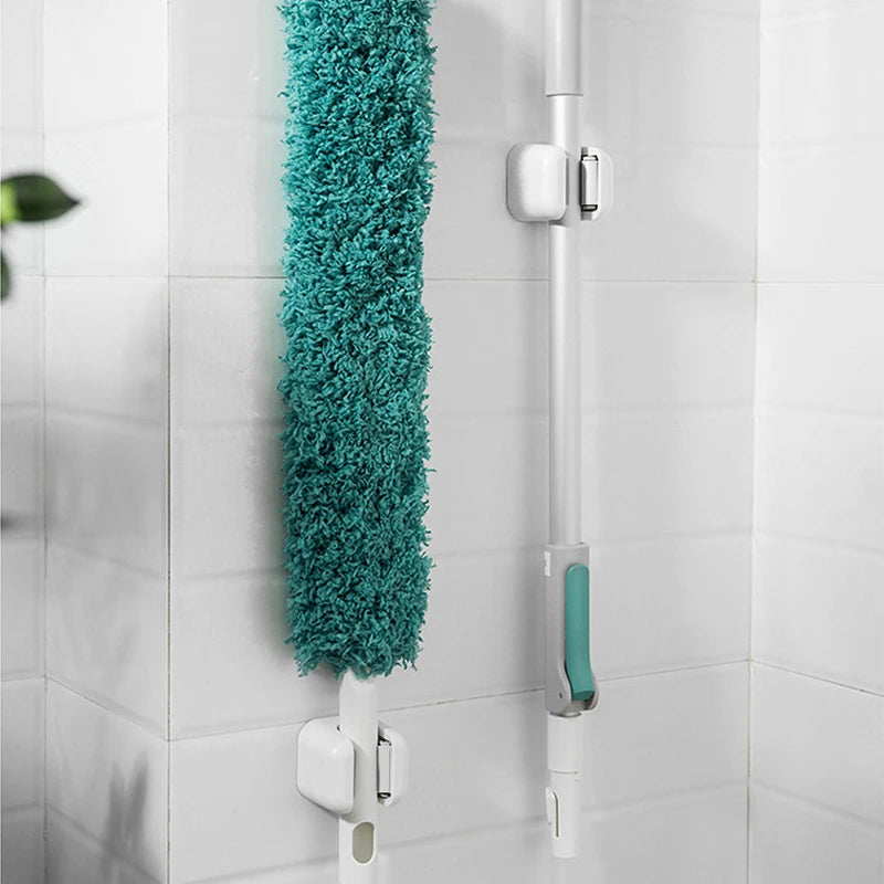 1/4PCS Wall-Mounted Mop Clip Holder — No-Punch Broom & Brush Hanger Rack for Kitchen & Bathroom Organization