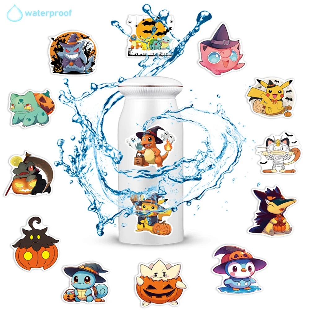 10/30/50PCS Pokémon Anime Stickers - Waterproof Pikachu Cartoon Decals for Phones, Skateboards, Laptops, and Halloween Crafts