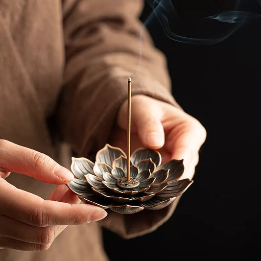 Alloy Incense Burner Stick Holder - Lotus Line Design for Buddhism, Sandalwood Coil Base - Ideal for Temples, Yoga Studios, and Home Decoration