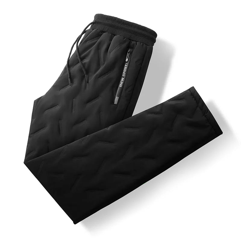 Men’s Winter Down Cotton Pants — Waterproof Thickened Wool Jogger with Zipper Pockets, Warm Outdoor Ski Pants, 7XL