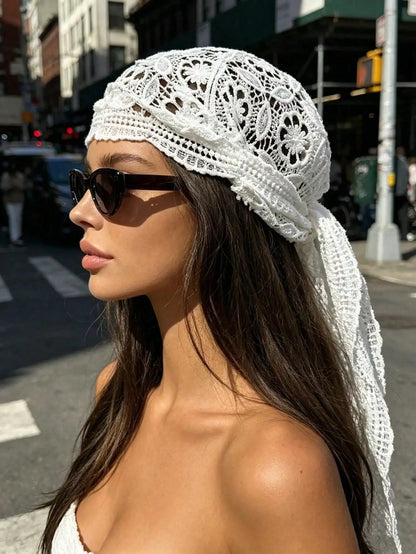 Women's Floral Lace Scarf - Elegant Headscarf and Beach Hair Band for Summer