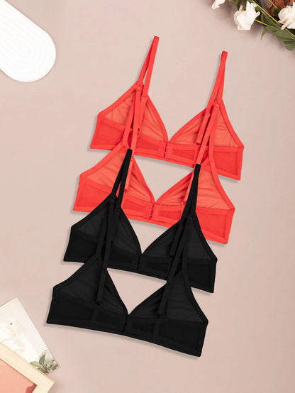 Sheer Mesh Triangle Bra Set - Ultra-Thin Transparent Lingerie with Double Shoulder Straps